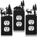 Lothee 3 Pcs Bear Light Switch Cover Plate Black Outlet Plate Cover Bear Elk Forest Mountain House Wall Light Outlet Decorative for Office Bedroom Home, Duplex Toggle(Exquisite)