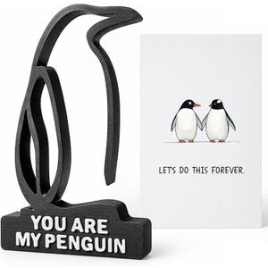 Valentines Day Gifts for Husband Wife Him Her Anniversary Romantic Gifts for Boyfriend Girlfriend Birthday Wedding Gift for Fiance Couple Women Men Let's Do This Forever 3D Penguin Decor