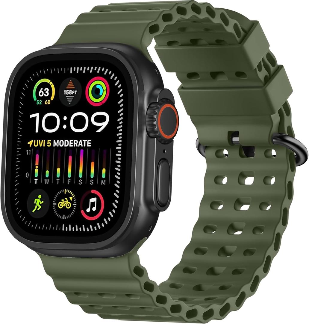 Lerobo Compatible with Apple Ultra Watch Bands Ultra 3 2 1 49mm Series 11/10 46mm Series 9/8/7 45mm Series 6/5/4/SE3/SE2/SE 44mm S3/2/1 42mm, Silicone Comfortable Watch Band for Men Women, Army Green