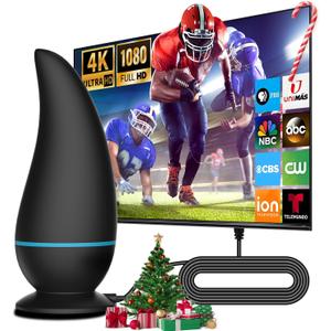 2025 TV Antenna Signal Enhance with 1000+ Miles Range Supports 1080p 4K for HDTV Cable, Smart TV, Older TVs, 18ft HDTV Cable for Free Channel