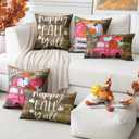 2 x Artscope Fall Decorative Throw Pillow Covers 16x16 Inch Set of 4, Happy Fall Pumpkin Truck Thankful Grateful Blessed Outdoor Farmhouse Pillow Cases for Home Sofa Couch-Pink Brown