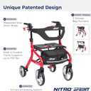 Drive Medical Nitro Sprint Foldable Rollator Walker with Seat, Petite Height Lightweight Rollator with Large Wheels, Folding Rollator, Short Rolling Walker for Seniors and Adults, Red