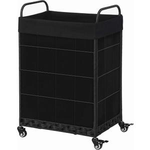 Laundry Hamper with Heavy Duty Rolling Lockable Wheels; Durable Laundry Basket with Detachable Liner Bag; Collapsible Clothes Hamper with Metal Handle (Black) (100L18.9"x14.17"x29.06", Black)