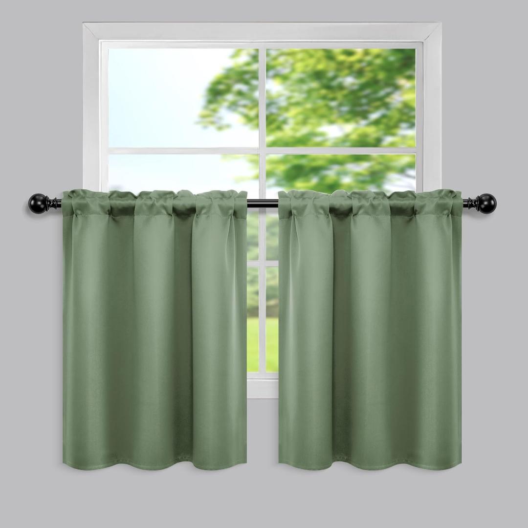 Mrs.Naturall Short Curtains for Small Windows,52x30 Inches Long,Sage Green