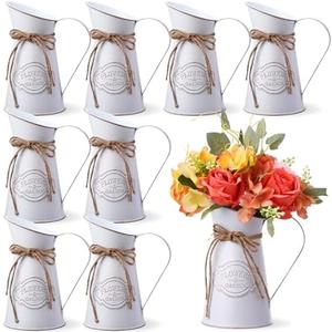 Chumia 8 Pcs Metal Pitcher Jug Vase for Flower Farmhouse Rustic Milk Can 7. 87 Inch Flower Vintage Vase Pitcher Decor Kitchen Bathroom Decor for Home (White)