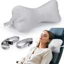 Neck & Cervical Pillows, Bone Pillows for Neck Support with 2 Fixed Rope & Have Loops on End, for Chiropractic Lumbar Spine, for Car Bus Truck Driving Travel Comfort Head Rest Support,Gray