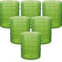 18PCS Hobnail Plastic Drinking Glasses - 14Oz Beaded Glasses Drinkware Set Disposable - Green Vintage Plastic Bubble Glassware for Beer, Juice, Cocktail, Whiskey, Milk and Various Mixed Drinks