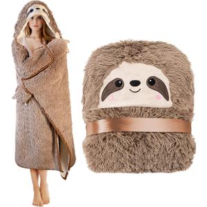 Sloth Wearable Hooded Blanket for Adults - Fluffy Super Soft Shaggy Faux Fur, Fuzzy Warm Cozy Plush Furry Fleece & Sherpa Hoodie Throw Cloak Wrap - Sloth Gifts for Women Adults and Kids