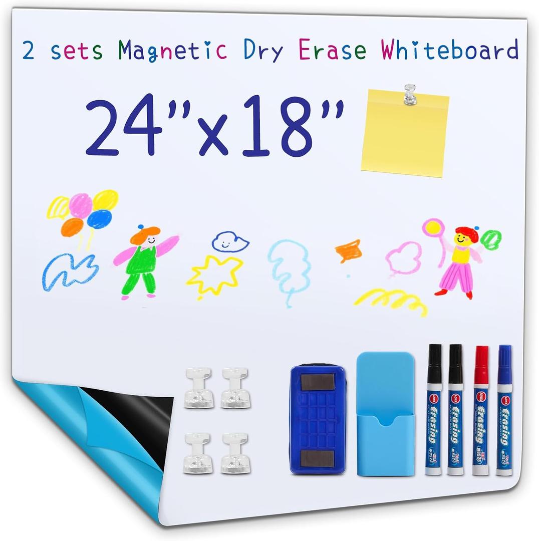 Magnetic Whiteboard Sticker for Wall, 24" × 18" Self-Adhesive Dry Erase Board, Peel and Stick Whiteboard Wallpaper for Office, School & Conference Room, Easy to Write & Clean, Cuttable