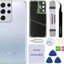 Rear Back Glass Replacement for Samsung Galaxy S21 Ultra 6.8-inches with Repairing Toolkit (Phantom Silver)