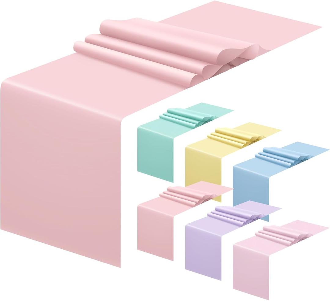 12 Pcs 14 x 108 Inches Pastel Table Runner Pastel Macaron Assorted Color Seasonal Table Runner Disposable Decoration for Summer Spring Wedding Baby Shower Birthday Party Decoration (Colorful)