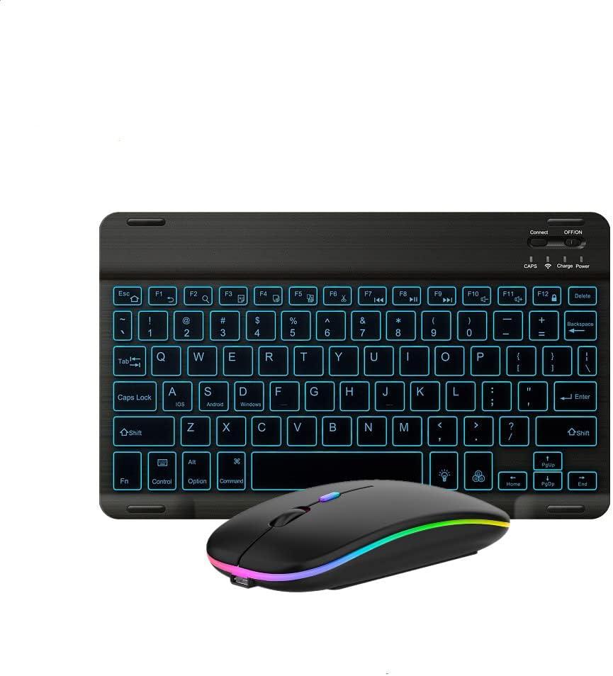 Ultra-Slim Lightweight Bluetooth Keyboard and Mouse Portable Mini Wireless Keyboard Rechargeable 7-Color Backlit for Apple iPad iPhone,Tablet iPhone Smartphone iOS Android Windows,Black
