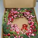 Valentines Day Wreaths for Front Door 22 Inch Valentines Wreath Artificial Valentine's Day Wreath with Red Pink Berry and Little Bear for Valentine's Day Anniversary Wedding