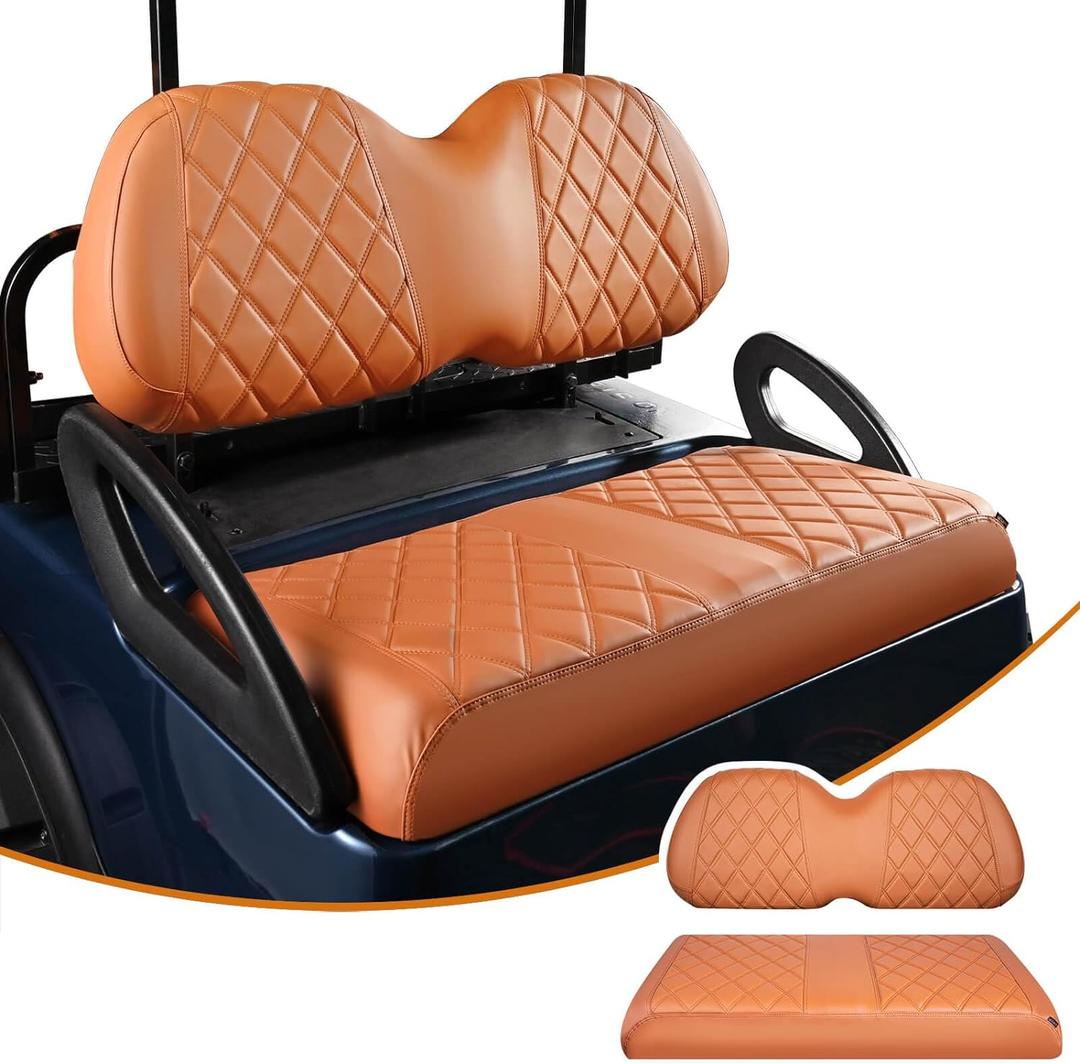 NOKINS Golf Cart Diamond Seat Covers Kit, Fit for Club Car Precedent OEM Standard Front Seat Cushion, Golf Cart Vinyl Seat Cover, No Nails Required (All Brown)