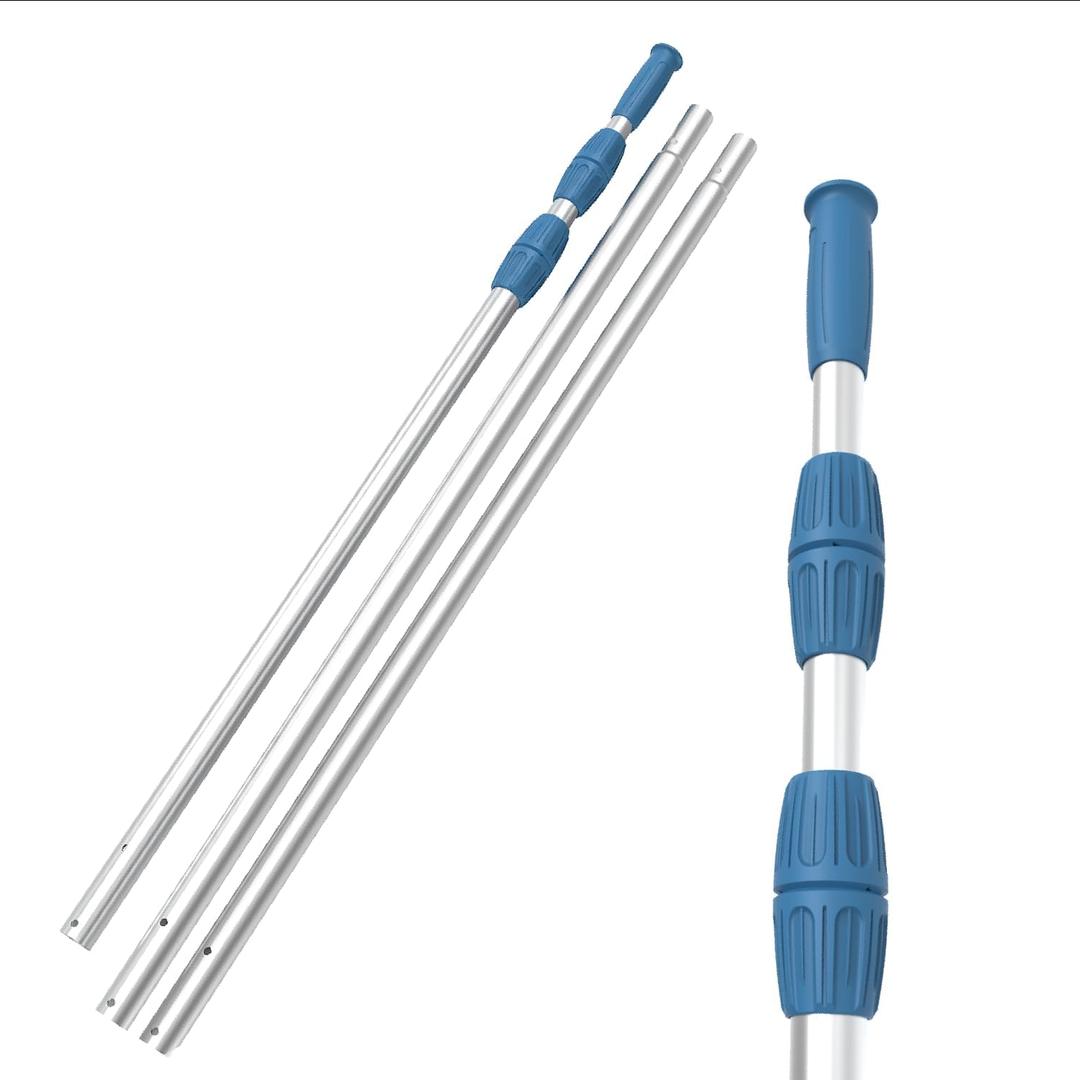 KEMANO Professional 15ft Heavy Duty Swimming Pool Pole, Telescopic Aluminum, Adjustable 3.4-15ft, Fits Pool Vacuum, Net, Brush, Hook, Cleaning Tools, Universal Mount, Anti-Slip Grip, Twist Lock Design