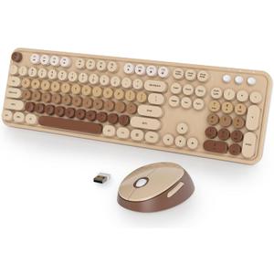 Fogruaden Wireless Keyboard and Mouse Combo, Retro Typewriter Full-Size Keyboard with Number Pad and Cute Mouse, Gradient Colorful Computer Keyboard for Windows PC Desktops Laptop