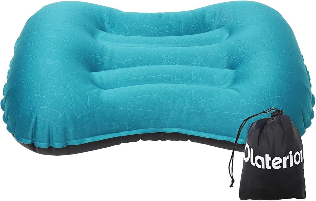 Ultralight Inflatable Camping Pillow, Compressible, Compact, Comfortable, Ergonomic Inflating Pillows, Portable Travel Air Pillow for Outdoor Camp, Hiking, Backpacking & Airplane Travel (Lake Blue)
