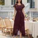BeryLove Formal Dresses for Women 2026 Wedding Guest with Slit Cocktail Elegant Lace Long Prom Dress (Red, XL)