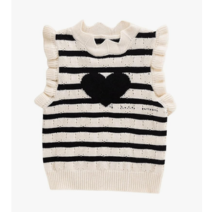 Floerns Toddler Girl's Striped Print Knitwear Pullover Tank Ruffle Trim Sweater Vest (No Size)