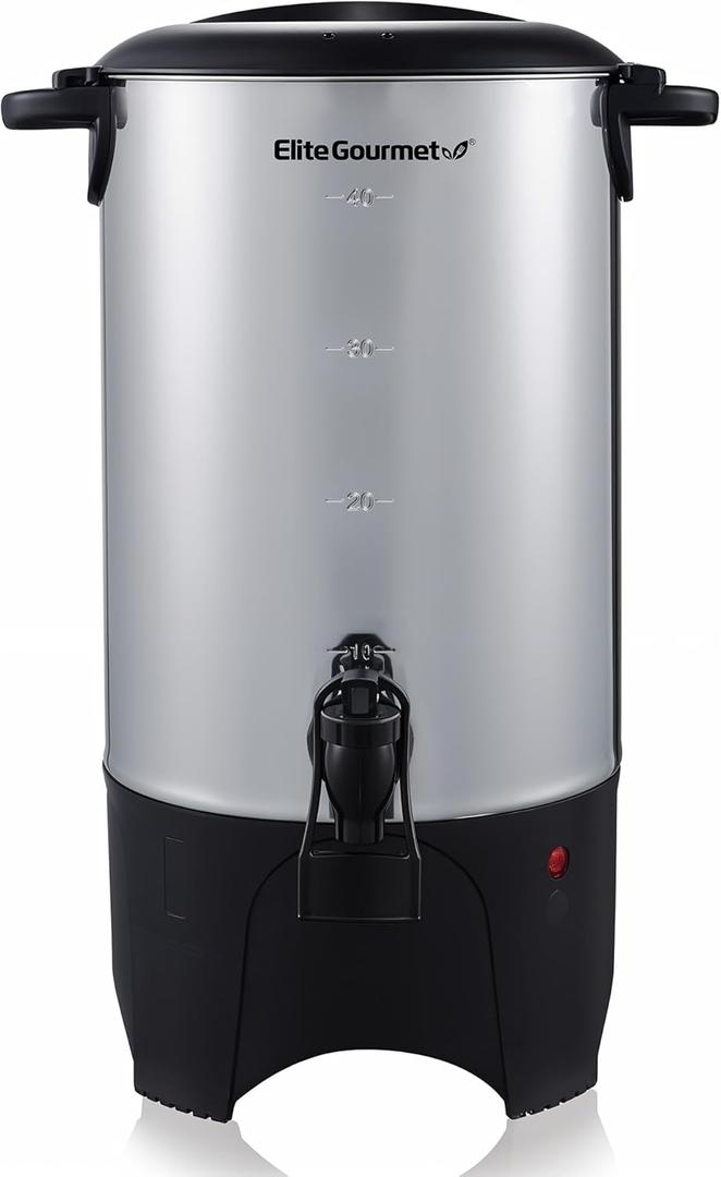 Elite Gourmet CCM040 Stainless Steel 40 Cup Coffee Urn Removable Filter For Easy Cleanup, Two Way Dispenser with Cool-Touch Handles Electric Coffee Maker Urn, Stainless Steel