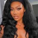 Yaki Wavy Headband Wigs for Black Women 26 Inch Black Kinky Straight Wear and Go Wig with Curly Wavy Ends Synthetic Glueless Half Wig with Headbands Attached Blow Out Style Natural Hair Texture