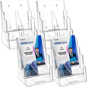 MaxGear Brochure Holder 3 Tier 8.5x11 inch with Removable Divider for 4x9 inch Acrylic Literature Display Stand Clear Plastic Flyer Holder Wall Mount or Countertop Use for Pamphlets, Booklets, 4 Pack MaxGear Brochure Holder 3 Tier 8.5x11 inch with Removable Divider for 4x9 inch Acrylic Literature Display Stand Clear Plastic Flyer Holder Wall Mount or Countertop Use for Pamphlets, Booklets, 4 Pack