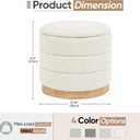 Round Storage Ottoman with Reversible Tray Lid, Folding Chenille Fabric Footrest with Hidden Storage, 15.4" Footstool for Small Spaces Living Room Bedroom, Wood Grain Base, Cream White, 15.4"D x 15.4"W x 14.6"H