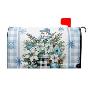 Winter Poinsettia Snowman Mailbox Covers Magnetic Standard Size 18" X 21",Mason Jar Flowers Snowflake Blue Grid Mailbox Wraps Post Letter Box Cover for Christmas Holiday Garden Yard Decor