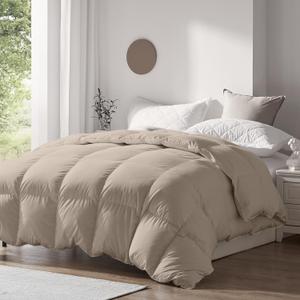 Blue Ridge Home Fashions Down Comforter Queen Size, Classic Warm 250 Thread Count Down Duvet Insert Flax Colour Made in USA