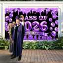 Graduation Decoration 2026 Banner Purple Black Congrats Class of 2026 Banner Large 2026 Graduation Backdrop for Indoor Outdoor 2026 Graduation Party Supplies 70.8x43.3 inch