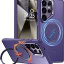 GOLDJU for Samsung Galaxy S25 Ultra Case with 360Rotatable Magnetic Stand [Military Drop Protection] [Compatible with MagSafe] Matte Translucent Slim Galaxy S25 Ultra Case, Purple 2025