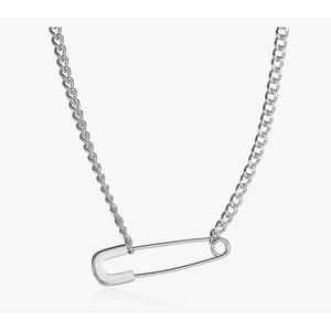 Safety Pin Pendant Necklace Gold Silver Plated Punk Personalized Paperclip Link Chain Adjustable Chunky Chain Necklace for Women Men Minimalist Halloween Christmas Hip Hop Rock Party Fashion Jewelry Gifts