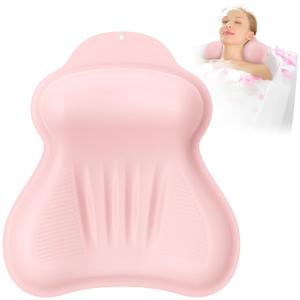 Silicone Bath Pillow, New Material Bath Pillows for Tub Head Neck and Back Support, Bath Tub Pillow with 4D Press Inflatable Airbag and Non-Slip Strong Suction Cups, Quick-Drying, Easy to Store, Pink