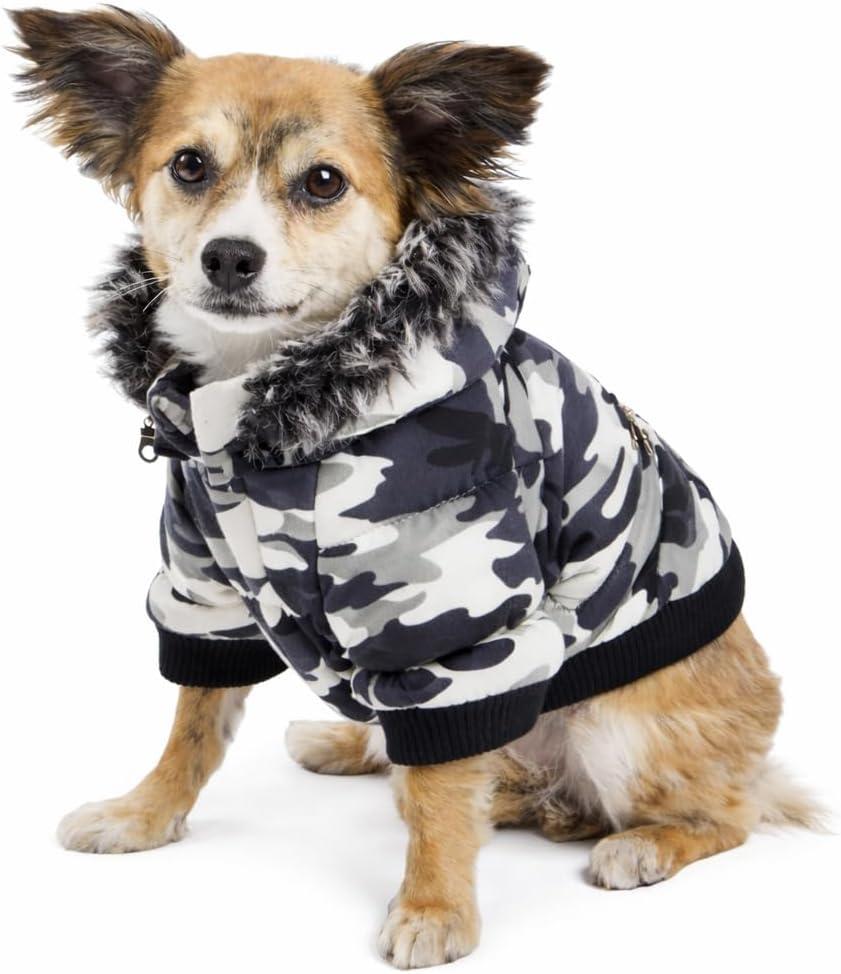 Pet Life  Classic Metallic Fashion Winter Pet Dog Coat Jacket Parka with 3M Insulation and Removable Hood (X-Small, Grey Camo)