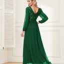 Women's Sequin Evening Dresses Long Sleeves Crewneck Floor Length Chiffon Formal Ball Gowns Dress (XL)