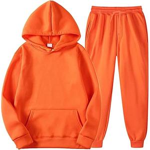 Mens Sweatsuits 2 Piece Set Cotton Tracksuit Hoodies and Sweapants Set with Pockets Fleece Jogging Suits Plus Size Sweat Suit, Orange, M