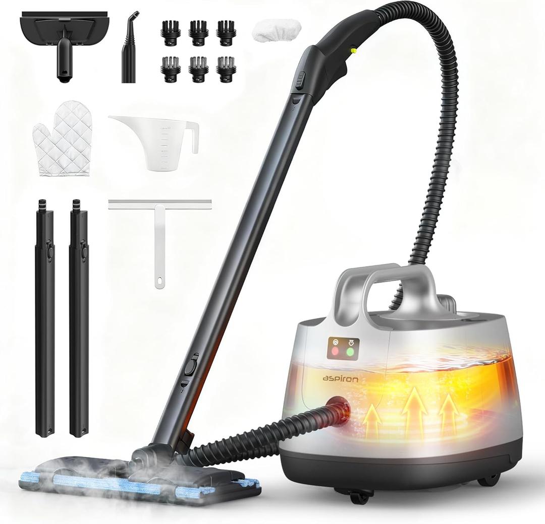 Steam Cleaner, 293F 58 PSI Powerful Multipurpose Handheld Steam Mop for Home Use, 21 Attachments, 50Oz Capacity, Heavy Duty Steamer for Carpets, Floors, Cars, Tiles, Crack Cleaning, Titanium Silver