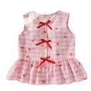WDIRARA Girl's Cherry Plaid Tank Top Cute Bow Sleeveless Ruffle Hem Peplum Tops Pink 9Y (Pink, M)