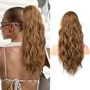 Flufymooz Ponytail Extension, 22 Inch Drawstring Ponytail Hair Extensions for Women， Long Curly Wavy Pony Tail Natural Wavy Synthetic Hairpiece for Women Daily Use party (22 Inch Dirty Blonde)
