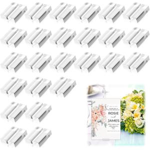 25 Pcs Acrylic Card Holders,1.2 Inch Name Card Holder Stands,Clear Table Number Stands,Wedding Sign Acrylic Place Card Holders for Table Wedding Photos Office Menu Meeting