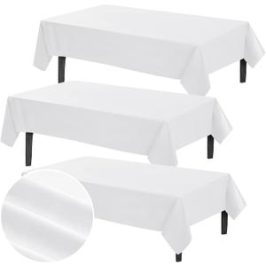 Preboun 3 Pcs Vinyl Tablecloth 54 x 108 Inches Rectangle Vinyl Flannel Backed Tablecloth Waterproof Plastic Table Cover for Dinner Kitchen Outdoor Indoor Rectangle Tables(White)