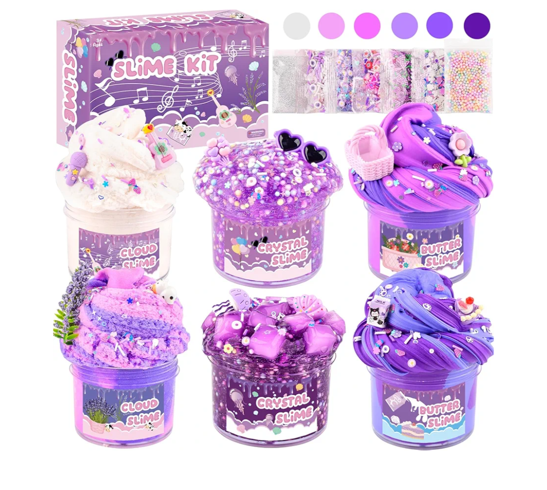 Pack Of 2 6 Pack Slime Kit, Purple Dream Slime Kids, Cloud Butter & Clear Slime, Party Favors, Toys for Girls Boys Ages 5 6 7 8 9 10 11 12, Goodie Bag Stuffers, Birthday Gift Ideas Cute Stuff