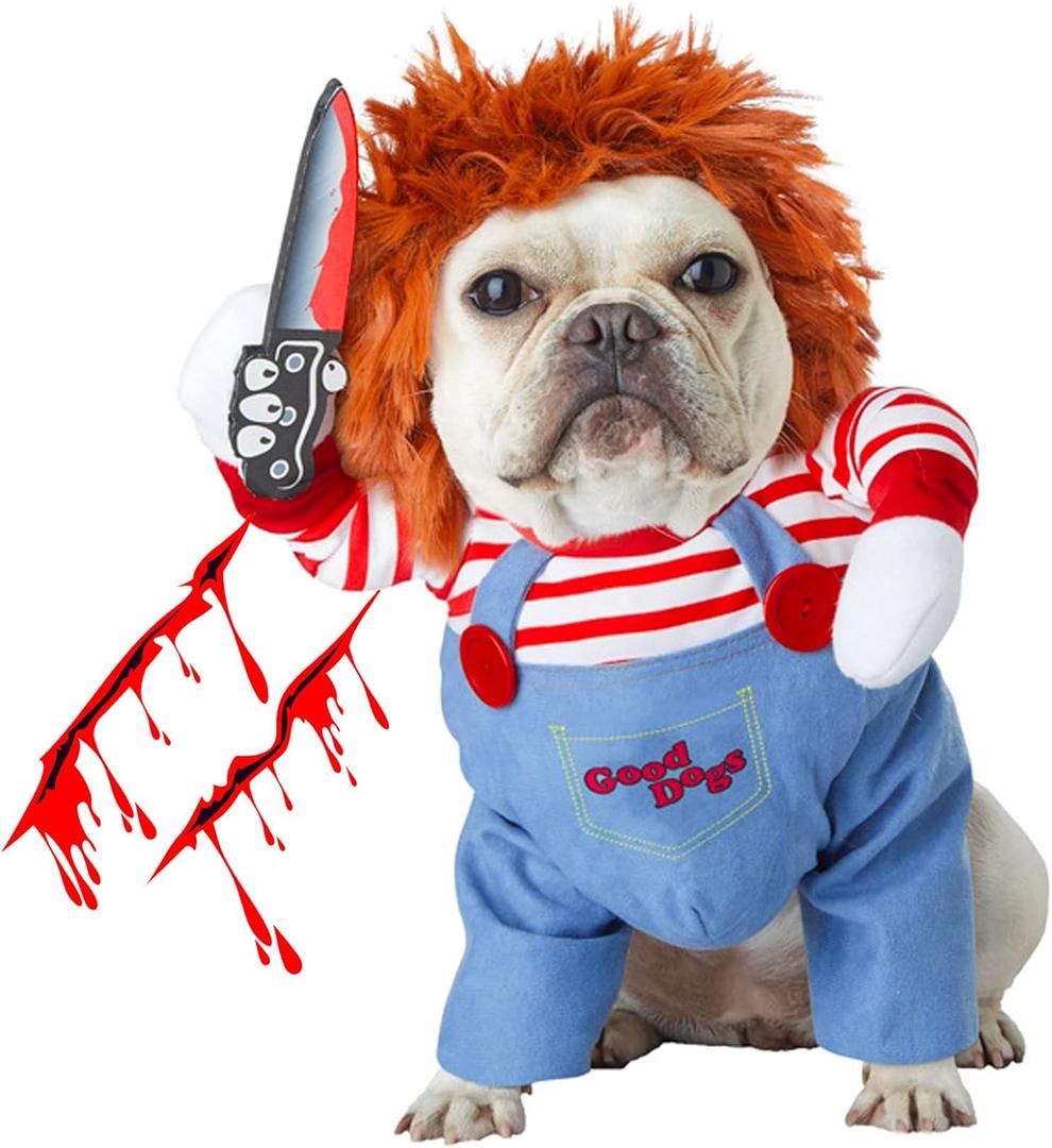Pet Deadly Doll Chucky Costume, Funny Halloween Cute Dog Clothes Party Cosplay for Small, Medium, Large Dogs, Cats & Puppies, Scary Spooky Kitty Apparel