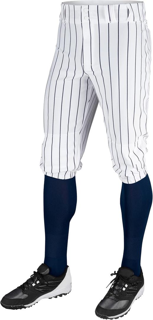 CHAMPRO mens Classic Youth Triple Crown Pinstripe Polyester Baseball Knicker, White, Navy, Small US