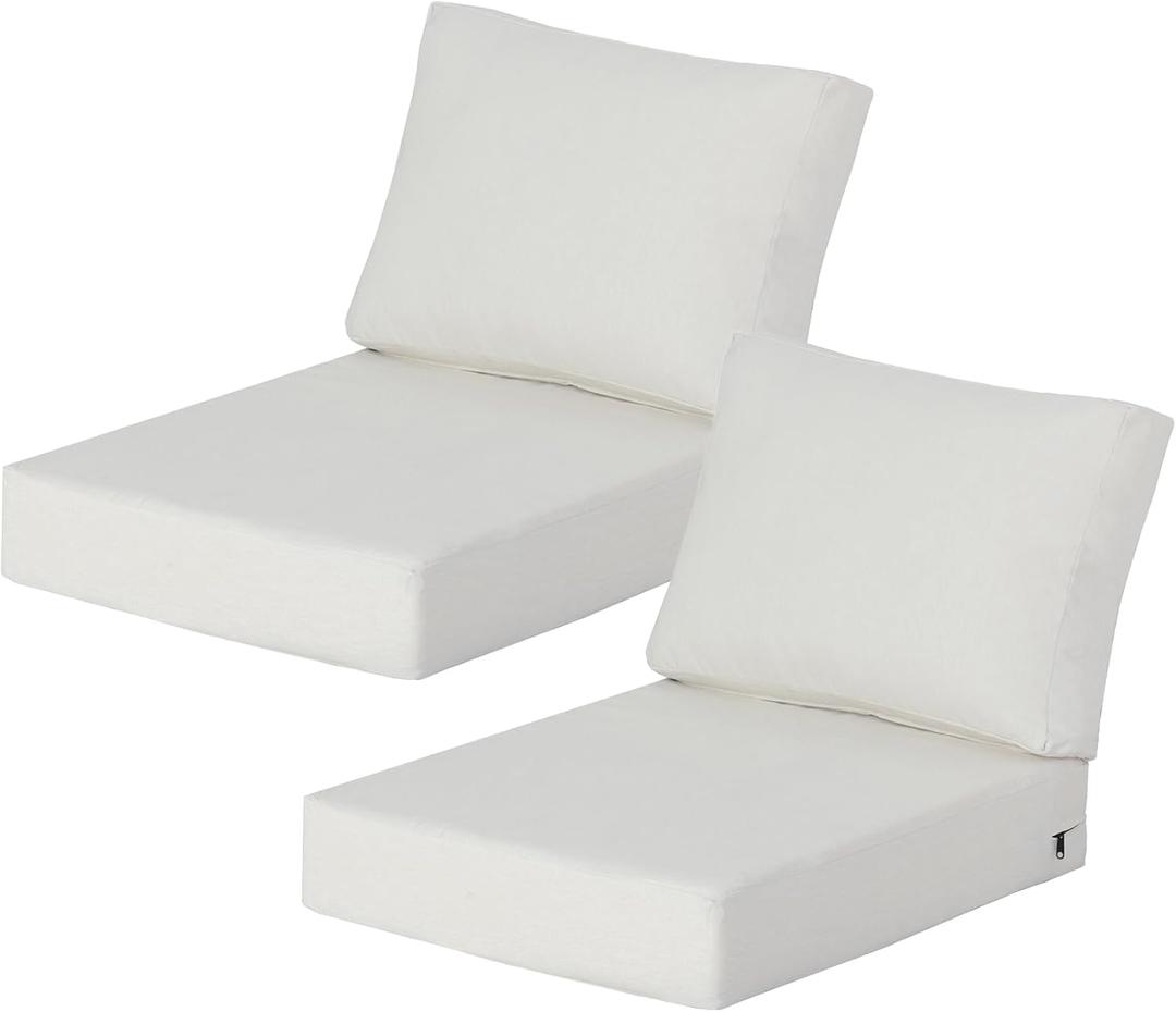 21.5x25.5 Inch Outdoor Deep Seat Cushions Set of 2,Thick High-Density Foam, Water-Resistant, Piped Edges & YKK Hidden Zipper for Patio Furniture,Almond, 21.5"x25.5"x5.3" 2sets