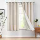jinchan Linen Lined Curtains 63 Inch Length for Living Room Darkening Bathroom Curtains Window Beige Short Drapes for Kichen Room, 50 Inch Wide Farmhouse Drapes with Grommet Top, 2 Panel Set