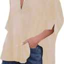 Fashionme Oversized Button Down Shirts for Women 3/4 Sleeve Flowy Ladies Tops Blouses High Low with Slits (Small, Khaki)