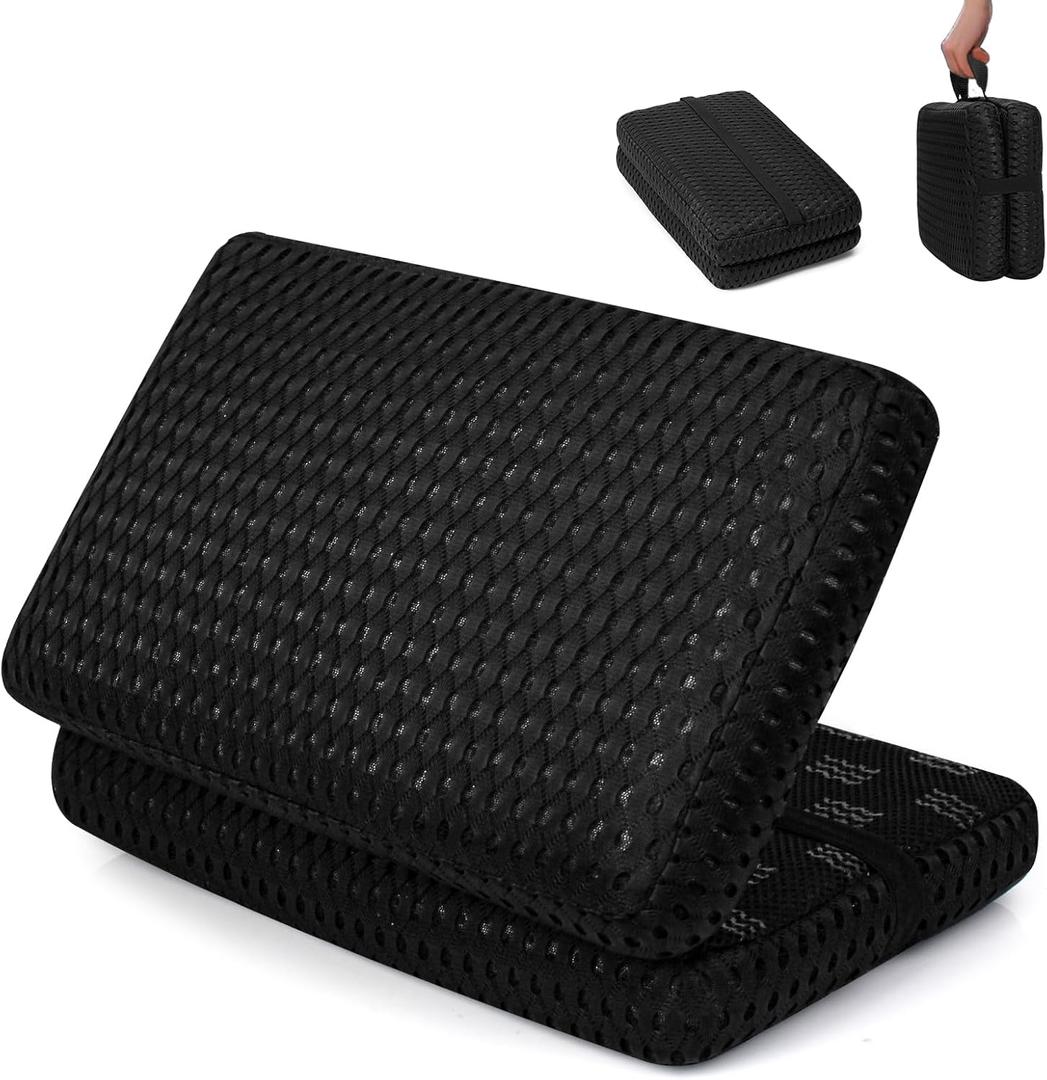 AnyForce Foldable Travel Seat Cushion- Lightweight Comfort Airplane Seat Cushion for Long Flights, Camping, Bleachers, Home, Office, Driving (Black)