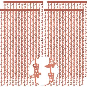 Pasimy 4 Pcs Disco Cowgirl Bachelorette Party Decorations Glitter Western Backdrop Cowgirl Boot Tinsel Foil Fringe Curtains Last Rodeo Birthday Bachelorette Wedding Disco Party Decor (Rose Gold)