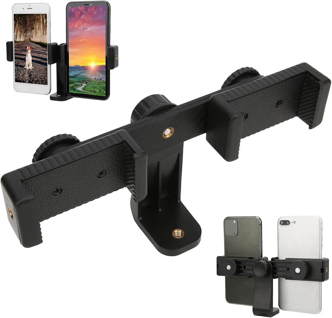 Cyrank Universal Tripod Cell Phone Holder,Dual Position Mobile Phone Clip Mini Tripod with 1/4inch Desktop Phone Tripod Mount for Video for Live Streaming